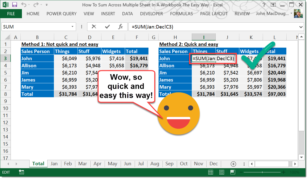 How To Sum Across Multiple Sheets In A Workbook How To Excel