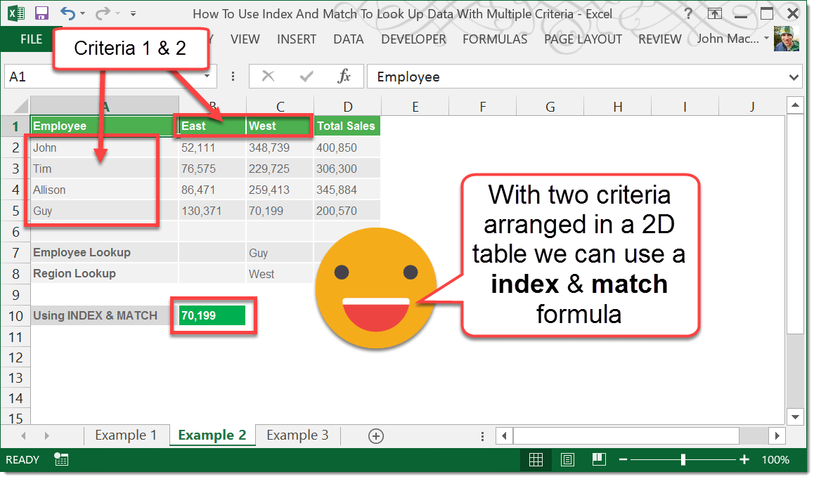 Example 002 How To Use Index And Match To Look Up Data With Multiple Criteria How To Excel