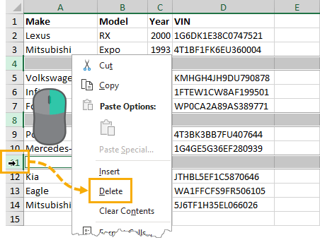 how to filter and delete blank columns in excel