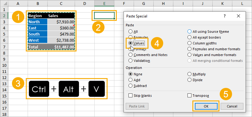 keyboard shortcut for paste special in excel