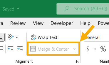 quick command for merge and center in excel