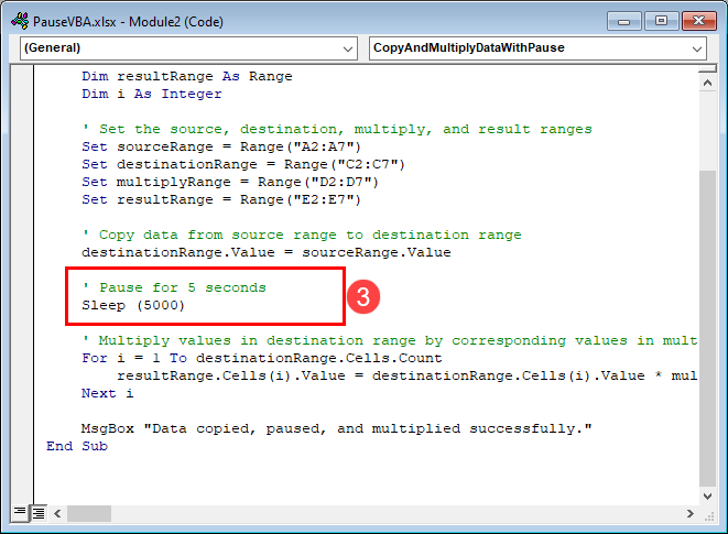 Pause VBA using sleep function altered