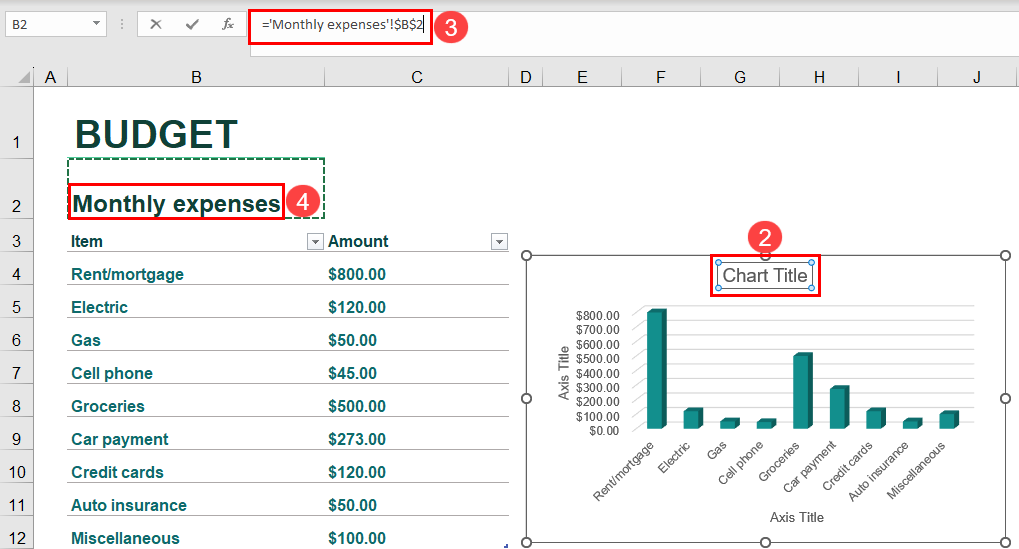 Select chart label and pick cell