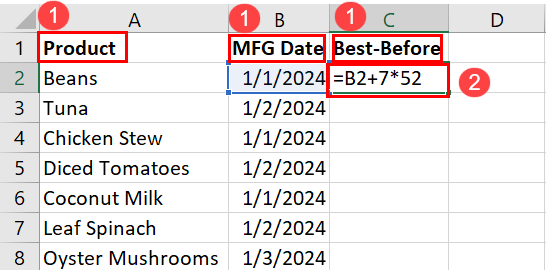 Simple formula to add weeks to date