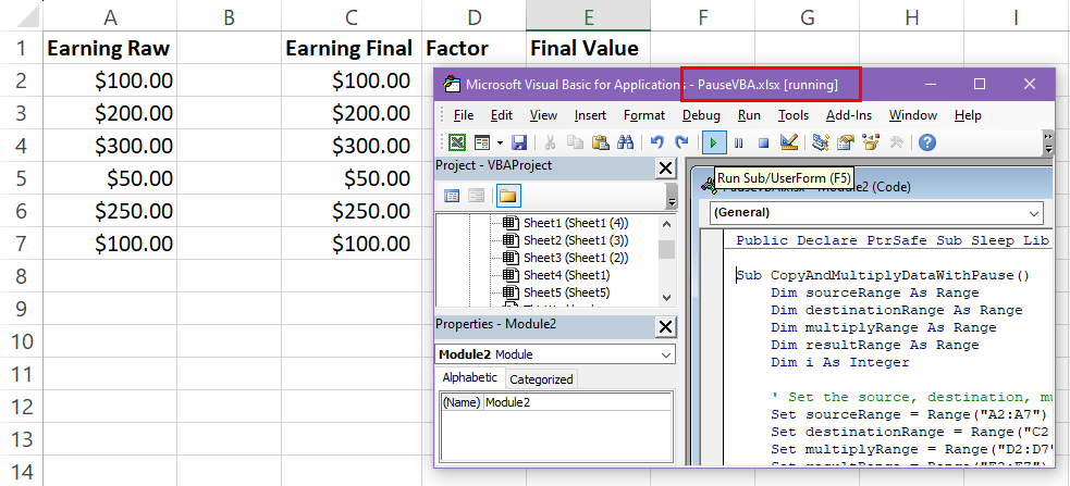 VBA running
