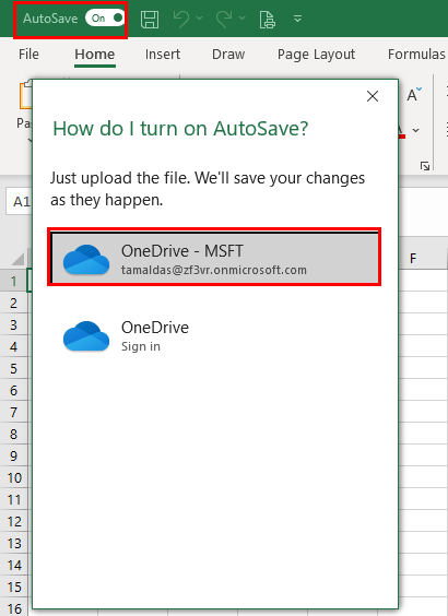 Activate AutoSave on Excel
