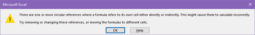 Circular reference error in Excel
