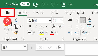 Click File on the Excel ribbon