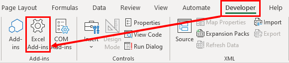 Developer tab Add-ins