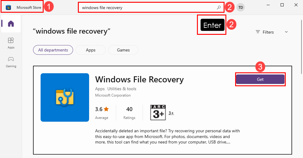 Installing Microsoft Windows File Recovery app