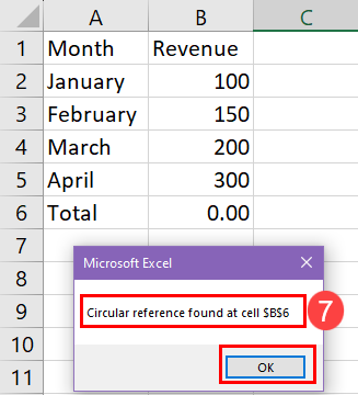Location of circular reference in Excel