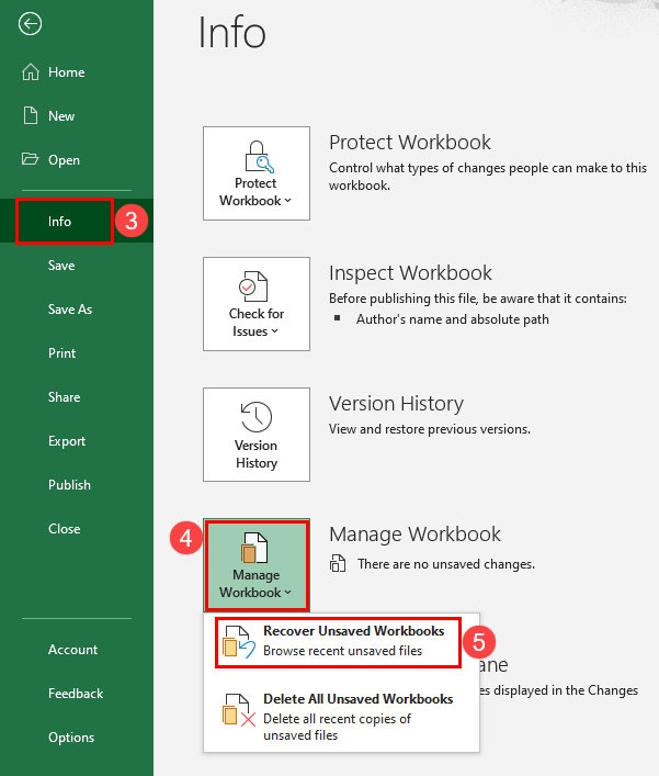 Recover unsaved workbook