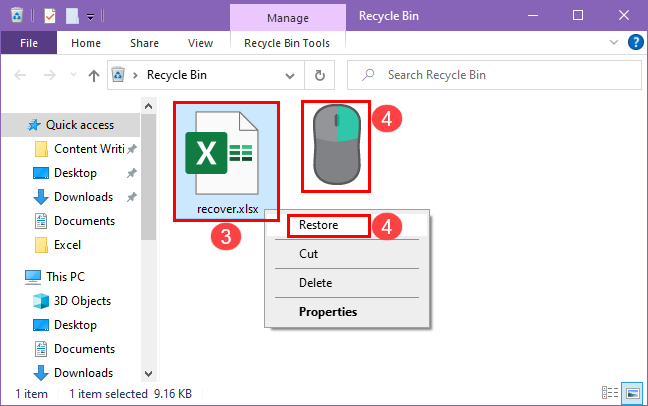 Restoring Excel file from recycle bin