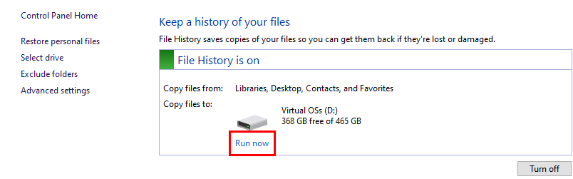 Run File History for ad hoc backups