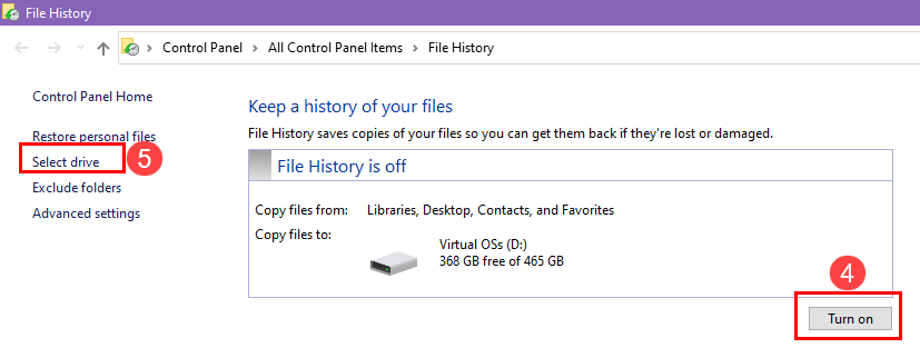 Turn on File History