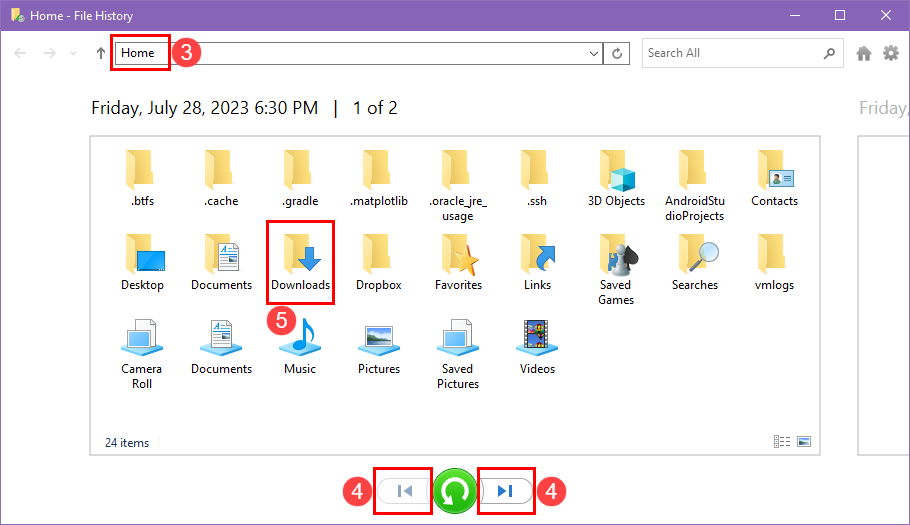 Using File History home