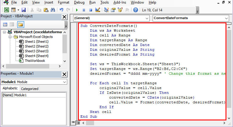 A VBA script to change date format