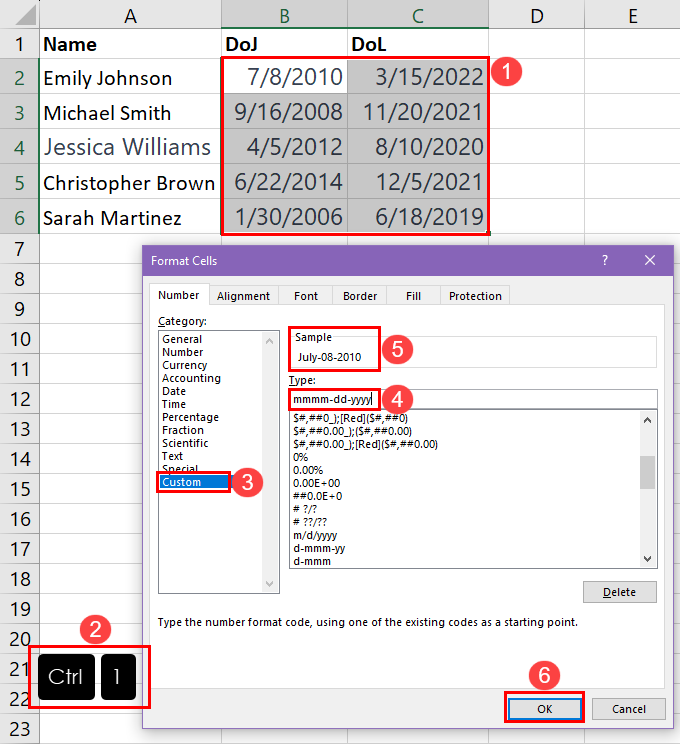 Applying a custom date formatting in Excel