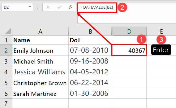 Applying the DATEVALUE function