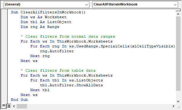 Clear All Filters From the Excel Workbook