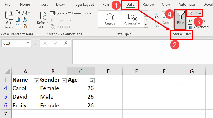 Clear all filtering from the Data tab