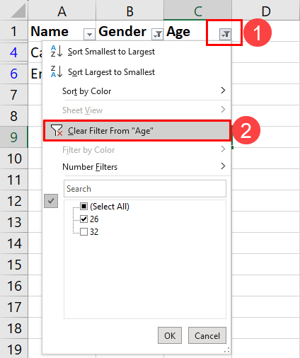 Clear all filters in Excel manually