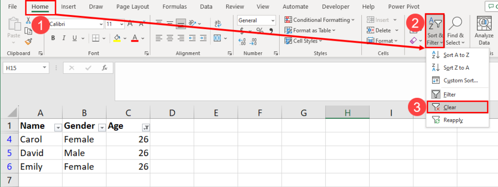 Clear filter for all the columns