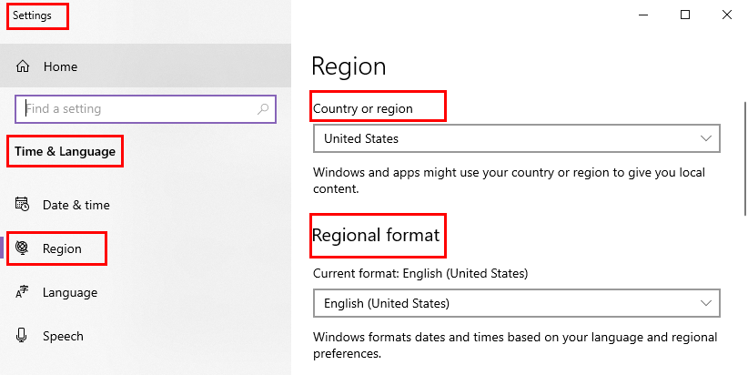 Country or region formatting in your PC