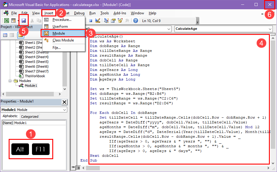 Create a VBA macro to calculate age