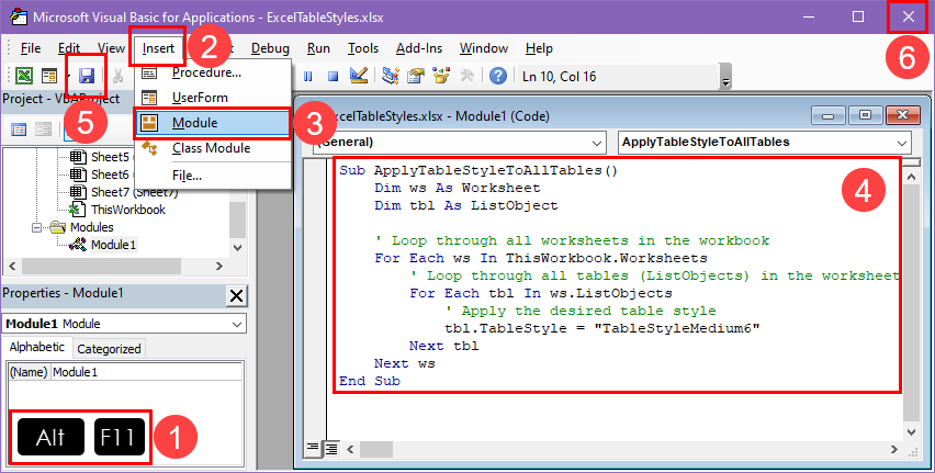 Creating a VBA macro for changing Excel table style