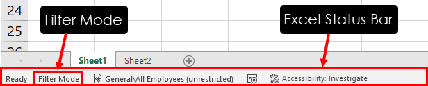 Excel filter mode on status bar