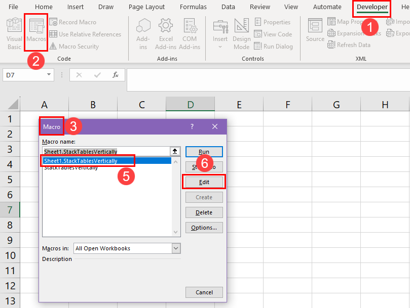 Getting to Macro dialog box
