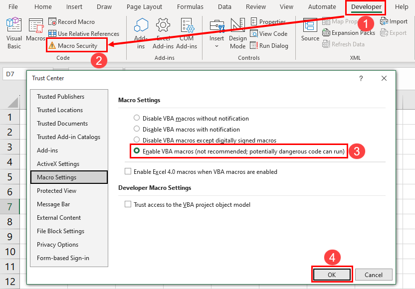 How to change Macro security settings