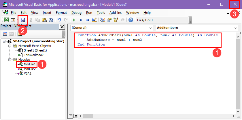 How to edit macros in Excel in VBA Editor