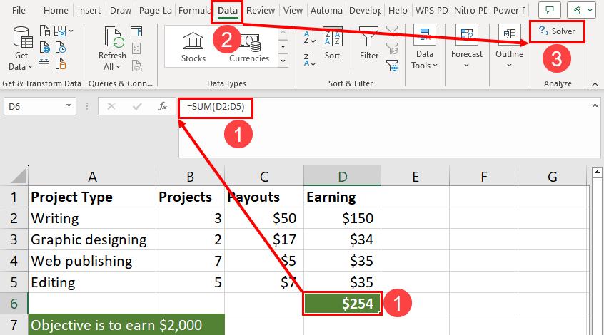 Navigate to data solver add in