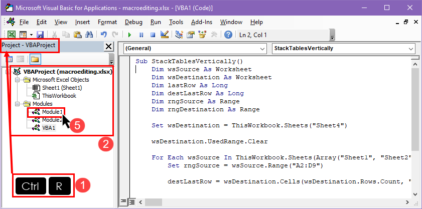 Navigating to modules in VBA Editor