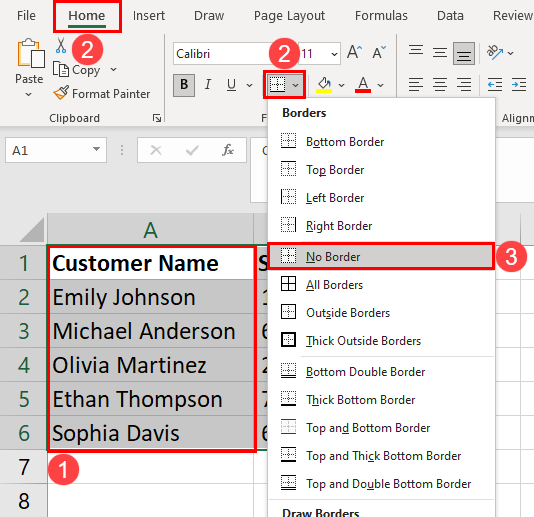 Removing dashed lines in Excel