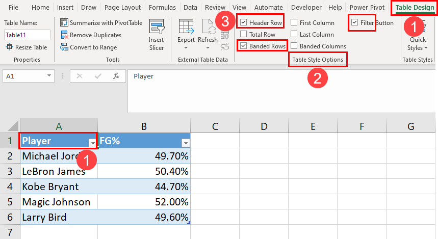 Table Style Options
