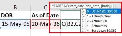 The YEARFRAC Syntax