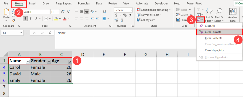 Using Clear tool to clear all filters in Excel