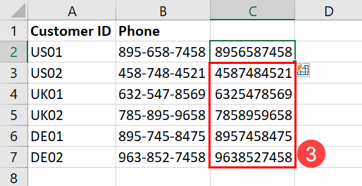 Using Flash Fill to remove dashes in Excel