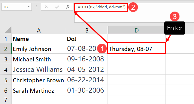 Using TEXT function to change date format