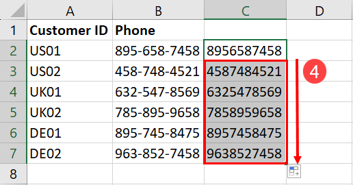 Using fill handle to copy formula