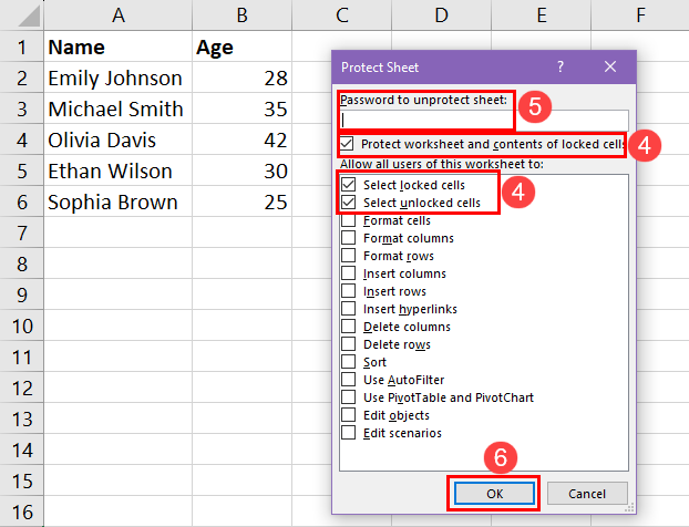 Activating worksheet level protection