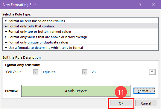 Applying conditional formatting