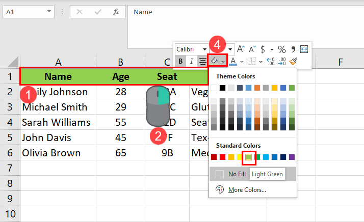 Change cell color from right click menu