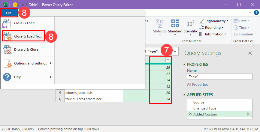 Close and load data to Worksheet