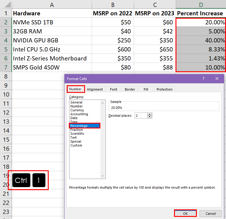 Convert decimals to percentages