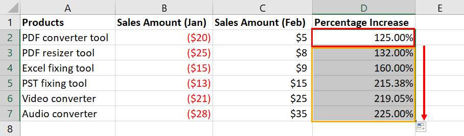 Copy formula using fill handle