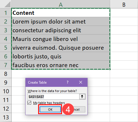 Create table dialog